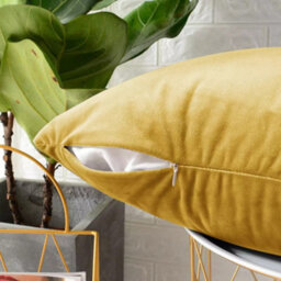 Ameha Ochre Plain Velvet Cushions Set, 18X18 Inch, Includes 2 Filled Cushions & 2 Covers, Breathable & Anti Allergic - thumbnail 4