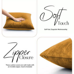 Ameha Ochre Plain Velvet Cushions Set, 18X18 Inch, Includes 2 Filled Cushions & 2 Covers, Breathable & Anti Allergic - thumbnail 6