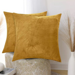 Ameha Ochre Plain Velvet Cushions Set, 18X18 Inch, Includes 2 Filled Cushions & 2 Covers, Breathable & Anti Allergic - thumbnail 2