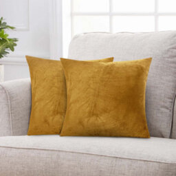 Ameha Ochre Plain Velvet Cushions Set, 18X18 Inch, Includes 2 Filled Cushions & 2 Covers, Breathable & Anti Allergic - thumbnail 8