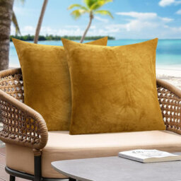 Ameha Ochre Plain Velvet Cushions Set, 18X18 Inch, Includes 2 Filled Cushions & 2 Covers, Breathable & Anti Allergic - thumbnail 9