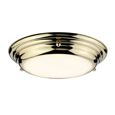 Elegant 1 Bulb Flush Light For Bathrooms And Low Ceilings - Ip54 Rated Led In Polished Brass Finish