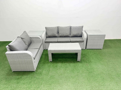Fimous 5 Seater Pe Rattan Wicker Garden Furniture Conservatory Sofa Set Oblong Coffee Table 2 Side Table - image 1