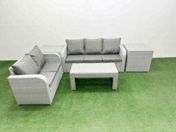 Fimous 5 Seater Pe Rattan Wicker Garden Furniture Conservatory Sofa Set Oblong Coffee Table 2 Side Table - thumbnail 2