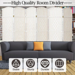 Living And Home 6 Panel White Wicker Folding Freestanding Room Divider Indoor Privacy Screen H 170Cm X L 240Cm - thumbnail 3