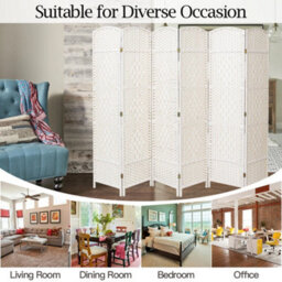Living And Home 6 Panel White Wicker Folding Freestanding Room Divider Indoor Privacy Screen H 170Cm X L 240Cm - thumbnail 2