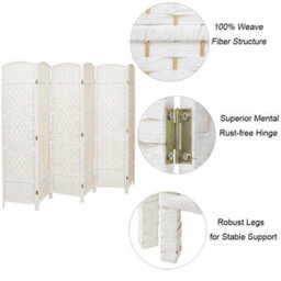 Living And Home 6 Panel White Wicker Folding Freestanding Room Divider Indoor Privacy Screen H 170Cm X L 240Cm - thumbnail 4