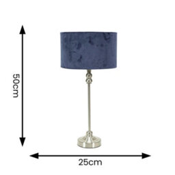 Valuelights Maggie Brushed Chrome Candlestick Slim Table Lamp With Navy Blue Velvet Drum Lamp Shade - thumbnail 4