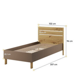 Arte Lenny Ly-10 Bed Frame In Oak Artisan, Beige & Truffle - Eu Single 900mm X 2000mm - Modern Durability & Style - thumbnail 3