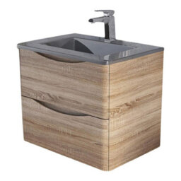 Plum&clay Eden Light Oak Wall Hung Vanity Unit With Grey Glass Basin (W)600mm - thumbnail 1