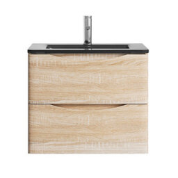 Plum&clay Eden Light Oak Wall Hung Vanity Unit With Grey Glass Basin (W)600mm - thumbnail 5