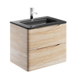 Plum&clay Eden Light Oak Wall Hung Vanity Unit With Grey Glass Basin (W)600mm - thumbnail 4