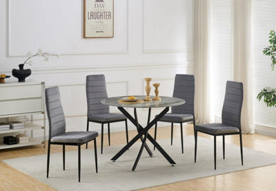 Furnizone UK Alexa 4-Seater Sintered Stone Grey Marble Effect Dining Table And 4 Olivia Grey Velvet Chairs - image 1