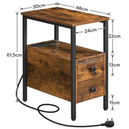 Side Table Narrow Bedside Table  Charging Station - thumbnail 4