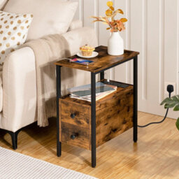 Side Table Narrow Bedside Table  Charging Station - thumbnail 2