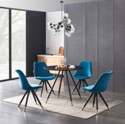 Life Interiors Sofia Dorchester Lux Dining Set, A Table And Chairs Set Of 4, Black/blue - thumbnail 2
