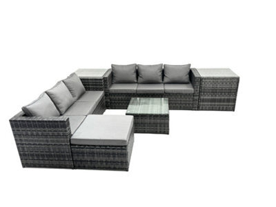 Fimous Outdoor Rattan Garden Furniture Set 7 Seater Patio Lounge Sofa Set With Square Coffee Table 2 Side Table Big Footstool - image 1