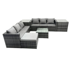 Fimous Outdoor Rattan Garden Furniture Set 7 Seater Patio Lounge Sofa Set With Square Coffee Table 2 Side Table Big Footstool - thumbnail 1