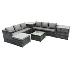 Fimous Outdoor Rattan Garden Furniture Set 7 Seater Patio Lounge Sofa Set With Square Coffee Table 2 Side Table Big Footstool - thumbnail 2