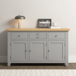 Seconique Windsor 3 Door 3 Drawer Sideboard  Pebble Grey With Oak Top  Fully Assembled
