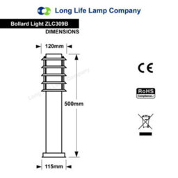 Long Life Lamps Company Modern Outdoor Bollard Light Stainless Steel Opaque Diffuser Zlc309Bk - thumbnail 2