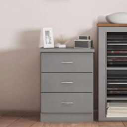Interior Emporium 3-Drawer Bedside Table - Compact Nightstand With Storage - Modern Bedroom Furniture (Grey) - thumbnail 1