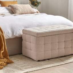 Wyld And Coco Beige Boucle Ottoman Bench With Storage, Tufted Modern Design, W72 X D42 X H40Cm - thumbnail 2