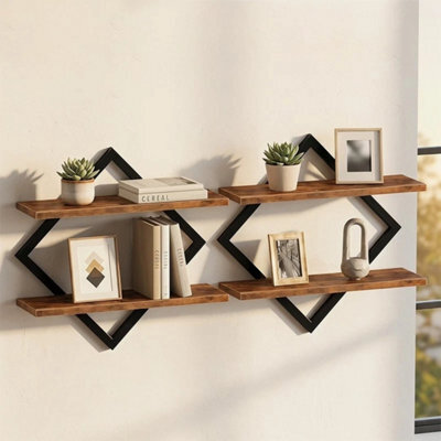 Wall Mounted Farmhouse Floating Shelves 2Pcs For Digital Frames - image 1