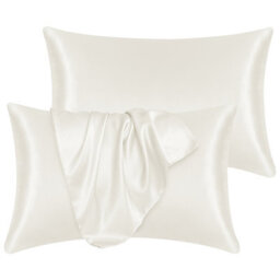 Ameha Ivory 100% Satin Silk Pillowcase Pair 50X75Cm - Soft Luxury Pillow Case For Hair & Skin, Envelope Closure, Machine Washable