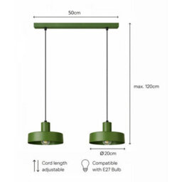 Luminosa Lighting Luminosa Velyo Bar Pendant Ceiling Light Green 2X E27 - thumbnail 5