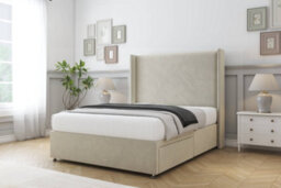 "Sloomy Devonshire Cream Plush Divan Bed With Mattress No Drawers With 54"" Wingback Headboard 5' King" - thumbnail 2