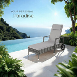Tectake Sun Lounger - 6-Position Backrest, Weather & Uv-Resistant, Soft Pillow, Two Wheels - Grey/light Grey - thumbnail 8