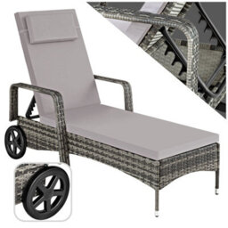 Tectake Sun Lounger - 6-Position Backrest, Weather & Uv-Resistant, Soft Pillow, Two Wheels - Grey/light Grey - thumbnail 1