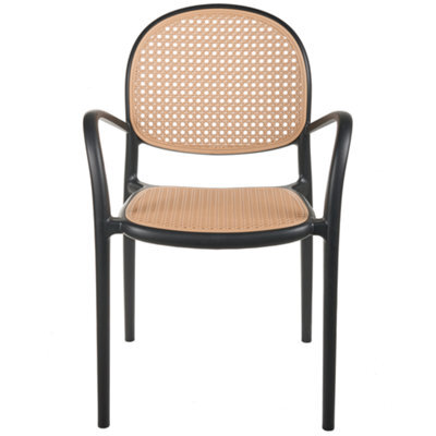 Wyld And Coco Retro Black Plastic Garden Dining Chairs Set Of 2 - Stackable Viennese-Braid Outdoor Chairs - image 1