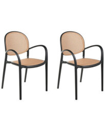 Wyld And Coco Retro Black Plastic Garden Dining Chairs Set Of 2 - Stackable Viennese-Braid Outdoor Chairs - thumbnail 3