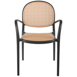 Wyld And Coco Retro Black Plastic Garden Dining Chairs Set Of 2 - Stackable Viennese-Braid Outdoor Chairs - thumbnail 1