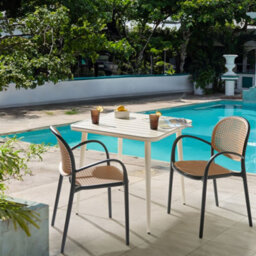 Wyld And Coco Retro Black Plastic Garden Dining Chairs Set Of 2 - Stackable Viennese-Braid Outdoor Chairs - thumbnail 2