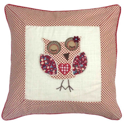 Intimates Applique Embroidered Owl Cushion, Faux Linen, Machine Washable, Zip Closure - Multicolour