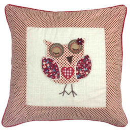 Intimates Applique Embroidered Owl Cushion, Faux Linen, Machine Washable, Zip Closure - Multicolour
