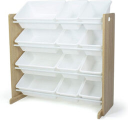 Humble Crew Children's Shelf, Toy Organiser Shelf With 12 Storage Boxes, Natural/white - thumbnail 1