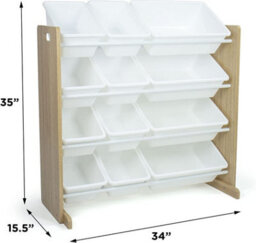 Humble Crew Children's Shelf, Toy Organiser Shelf With 12 Storage Boxes, Natural/white - thumbnail 3