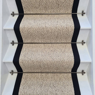 RainbowHome Herringbone Berber Beige Stain Free Stair Runner With 100% Cotton Black Border 65 650 - image 1