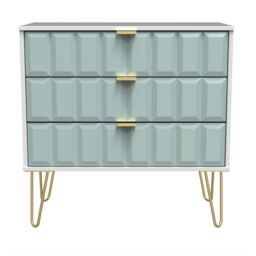 Cube Ready Assembled Matt Duck Egg & White No Effect 3 Drawer Wide Chest (H)695mm (W)765mm (D)415mm - thumbnail 2