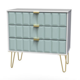 Cube Ready Assembled Matt Duck Egg & White No Effect 3 Drawer Wide Chest (H)695mm (W)765mm (D)415mm - thumbnail 1