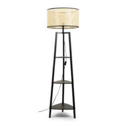 Valuelights Hiru Black 3 Tier Shelf Floor Lamp With Natural Cane Shade And Bulb - thumbnail 5