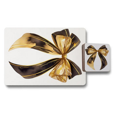 Benjamin Tate Design Placemat Coaster Set Designer Gold Ribbon Artwork Collection With Wood Bottom For Elegant Tables - image 1