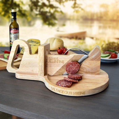 CKB Ltd Double Bladed Stainless Steel Sausage Cheese Vegetable Guillotine On A Durable Rubber Tree Wood Base - image 1