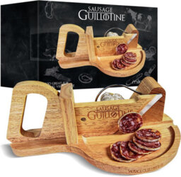 CKB Ltd Double Bladed Stainless Steel Sausage Cheese Vegetable Guillotine On A Durable Rubber Tree Wood Base - thumbnail 2