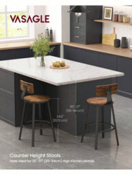 Songmics Vasagle Bar Stools Kitchen Stools Set Of 2 High Back Bar Stools Steel Frame 62.5Cm High Seat Easy Assembly - thumbnail 1