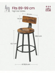 Songmics Vasagle Bar Stools Kitchen Stools Set Of 2 High Back Bar Stools Steel Frame 62.5Cm High Seat Easy Assembly - thumbnail 5